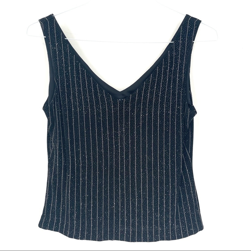 XSCAPE Vintage Black & Sparkles Striped Tank Top Blouse